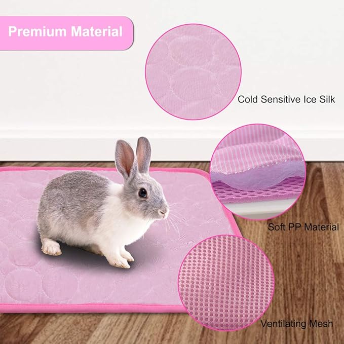 2PCS Rabbit Cooling Mat for Bunny, Summer Cool Bed for Kitten, Guinea Pig, Hamster, Small Animals,Pink