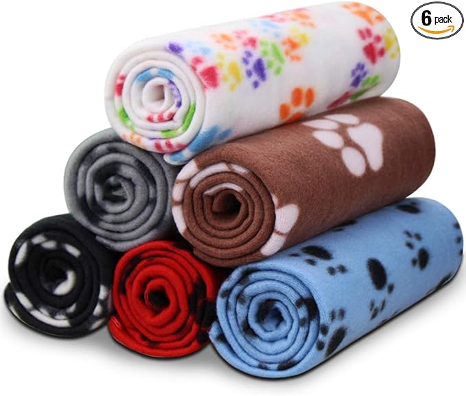 Comsmart Dog Blankets for Small Dogs, 6 Pack Puppy Blanket Cute Paw Print Pet Blanket for Dog, Puppy, Cat, Kitten, 39x35 inches