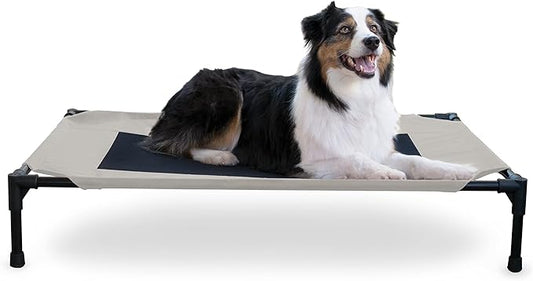 K&H Pet Products Outdoor Elevated Dog Cot, Breathable Cooling Elevated Cot Hammock Pet Bed for Large Dogs, Washable Mesh Cover, Raised Metal Frame, Collapsible, Portable - Large 42 X 30in Taupe