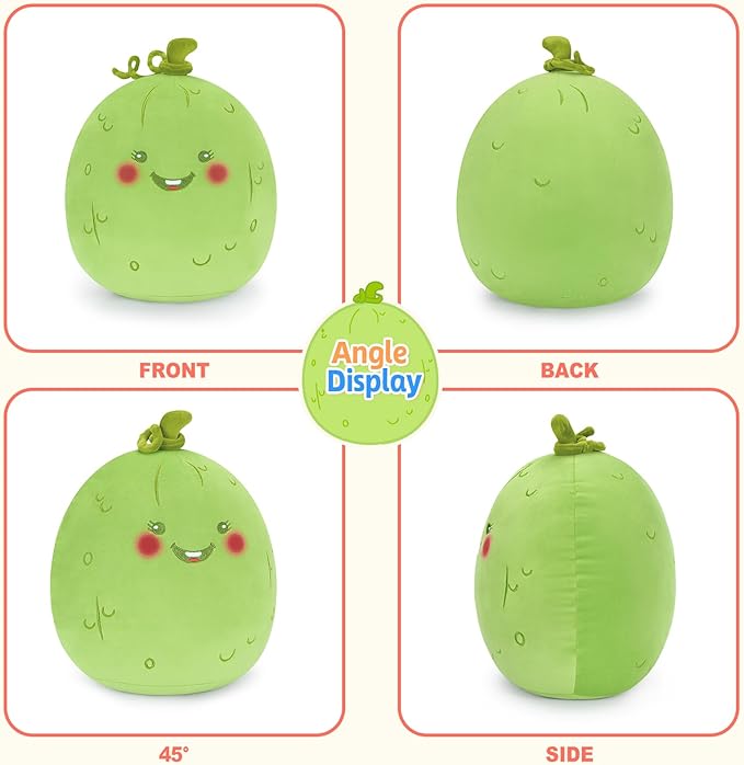 PEACH CAT Original Pickle Stuffed Animal 12" Cute Cucumber Plush Soft Vegetable Plushies Toys Gifts for Kids Green