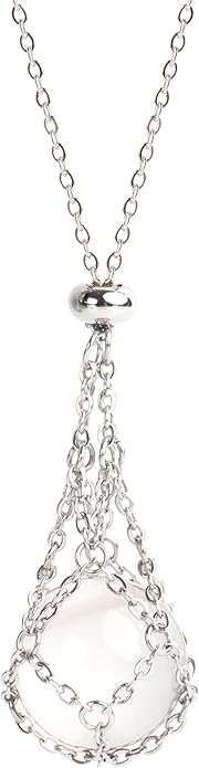 22Inch Stainless Steel Interchangeable Crystal Holder Necklace Chained GemStones Cage Necklace Trendy Pendant Necklace for Women Men Necklace Holder for Healing Crystal