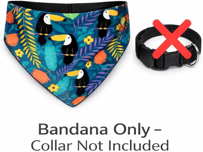 Luxury Satin Dog Bandana – Slip-On Collar Style, Premium Pet Scarf for Medium, Large & XL Dogs – Special Occasion Accessory (Collar Not Included) (Medium - Extra Large, Toucan (J) Luxe - Satin)
