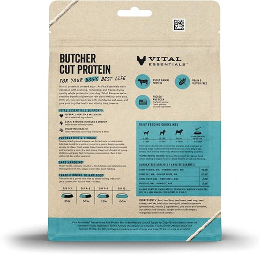Vital Essentials Freeze Dried Dog Food Topper, Raw Beef Ground Topper for Dogs | Complete Meal or Topper | High Protein, Grain Free Dry Dog Food Mix-in | 6 oz Bag