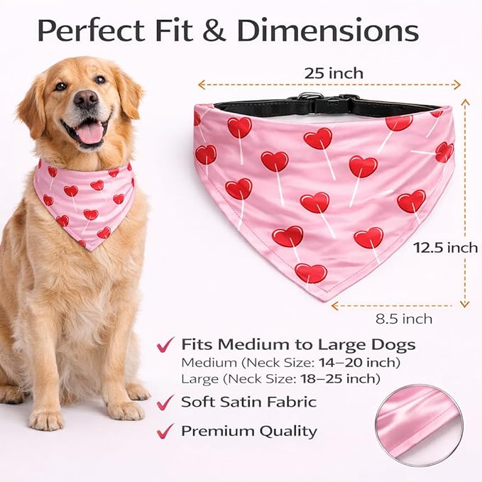 Luxury Satin Dog Bandana – Slip-On Collar Style, Premium Pet Scarf for Medium, Large & XL Dogs – Special Occasion Accessory (Collar Not Included) (Medium - Extra Large, Cupid Luxe - Satin)