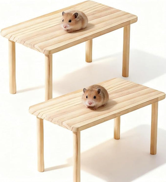 Hamster Platform Set, 2-Piece Wooden Modular Playground & Hide, Cage Accessories for Dwarf Syrian Hamsters, Gerbils, Mice, Degus (Rectangle+Rectangle)