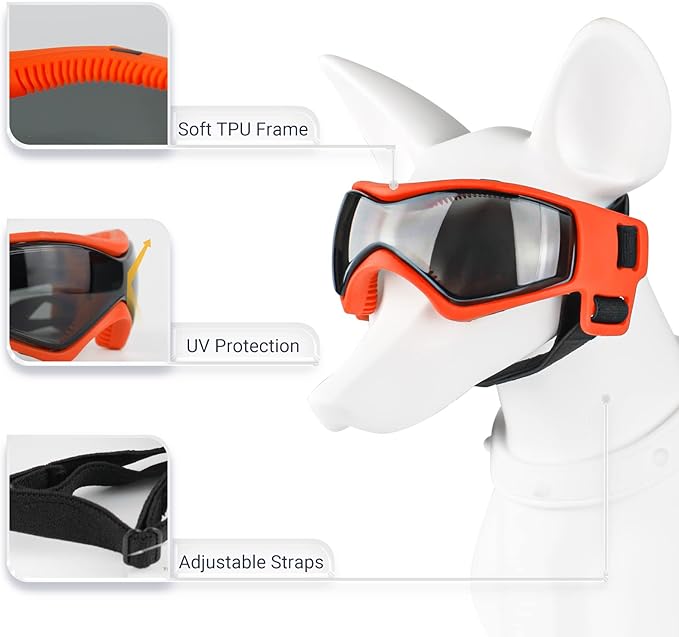 Dog Sunglasses for Extra Small Breed UV Protection Windproof XS Dog Goggles with Adjustable Head & Chin Straps for Ride Car/Hiking Travel/On Beach-Orange
