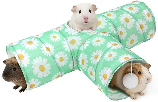 Rypet 3-Way Guinea Pig Tunnel, Collapsible Small Animal Enrichment Toy with Ball, Foldable Rabbit & Hamster Tunnel for Boredom Relief, Washable, Indoor/Outdoor Play