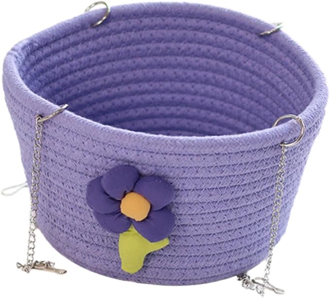 Small Pet Hammock Cage Accessory Multipurpose Rest House with Sturdy Chains Rat Sleeping Nest Hanging Rat Bed Basket for Yard, Purple