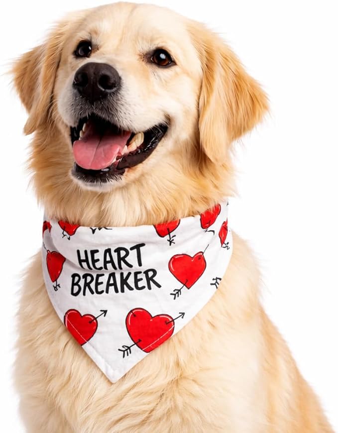 Luxury Satin Dog Bandana – Slip-On Collar Style, Premium Pet Scarf for Medium, Large & XL Dogs – Special Occasion Accessory (Collar Not Included) (Medium - Extra Large, Heartbreaker)