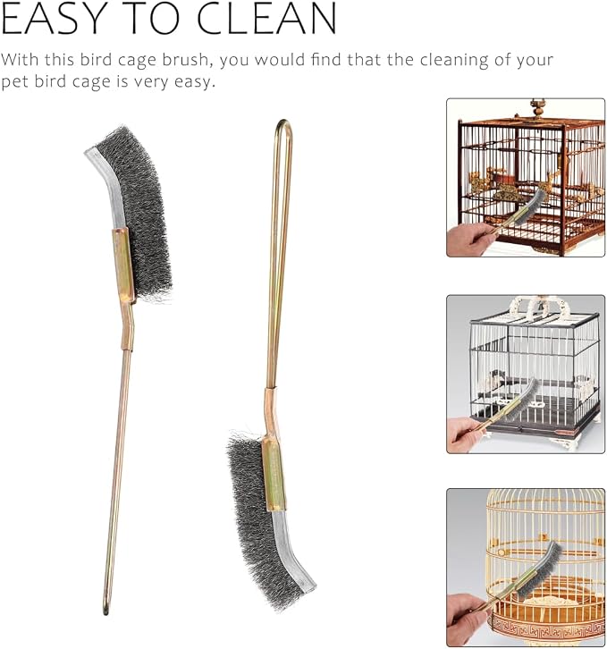 Angoily Bird Cage Cleaning Brush 2-Pack Long Handle Wire Bristle Cage Brush for Pet Supplies Easy Stubborn Stain Removal and Daily Grooming