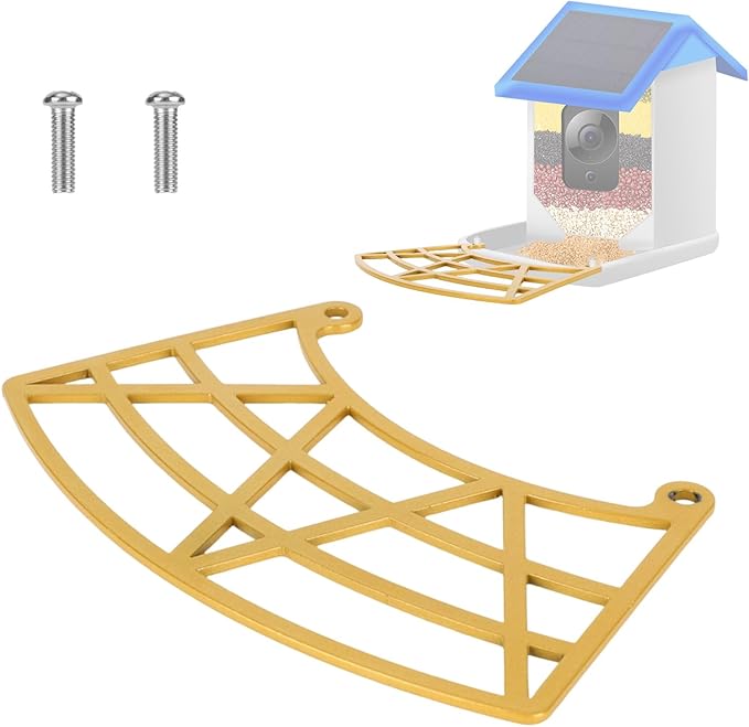 Bird Perch Extender for Smart Feeders, 18.5x10cm/7.28x3.9in Durable Fan Shaped Metal Perch Extender Accessories with Screws Attracts More Birds & Improves Camera View