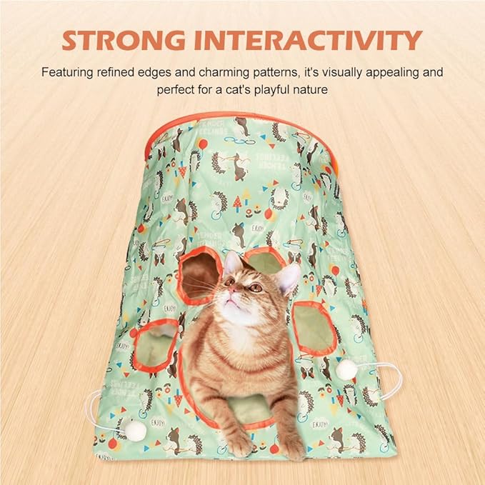 Cat Tunnel Toy, Cat Tunnel Bags with 1 Little Mouse & 3 Ball Crinkle Sack Bag for Cats, Portable Training Cave Collapsible Interactive Drill Bag Toy, Pet Self Interactive Toys
