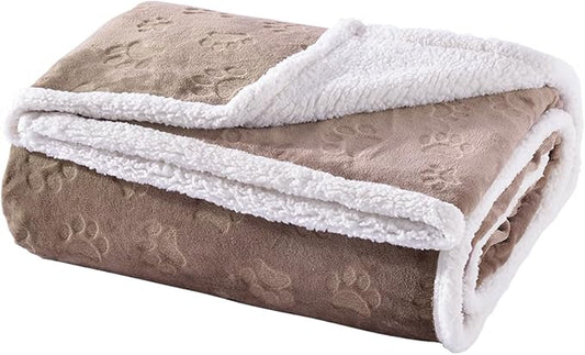 Qeils Waterproof Blanket for Bed, Dog Blankets for Large Dogs, Waterproof Cat Blanket Washable, Soft Sherpa Fleece Puppy Blanket, Reversible Throw Protector for Couch Car, 50"X60", Taupe