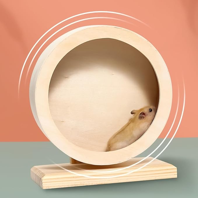 Hamster Exercise Wheels |Large Hamster Wheel Silent Running,Gerbil Wh EEL,Quiet Gerbil Whe el Wooden with Base, Spinner for Small Pets Mice Chinchilla Hedgehog Ger bil Running Enrichment Boredom