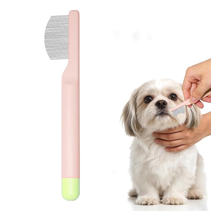 Pet Eye Comb for Small Dogs Cats Hamsters, Tear Stain Remover Grooming Brush, Gentle Face Paw Coat Cleaning, Handheld Design for Yorkie Shih Tzu Maltese Teddy Mini Poodle, Puppy Essentials