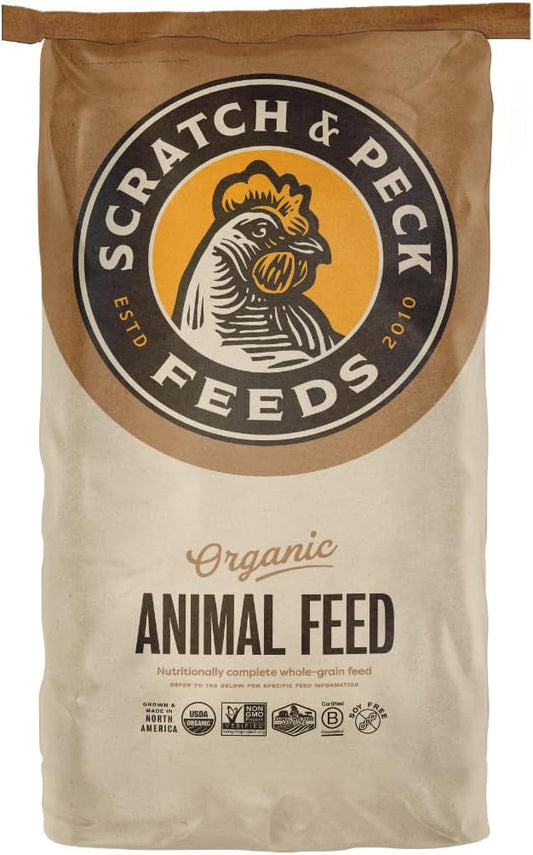 Scratch and Peck Feeds Whole Grain Layer Mash + Corn Chicken and Duck Feed - 40 lbs Bag - Soy-Free - 16% Protein, Certified Organic and Non-GMO Project Verified Chicken Food