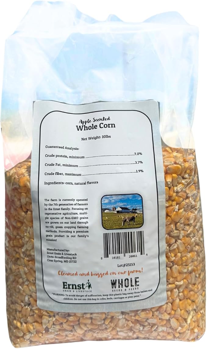 Ernst Grain & Livestock Apple‑Scented Whole Corn Feed – Premium 10 lb (160 oz) Portable Bag – Natural Fruit Aroma for Livestock, Poultry & Small Animals – All‑Natural, Unprocessed, Family Made