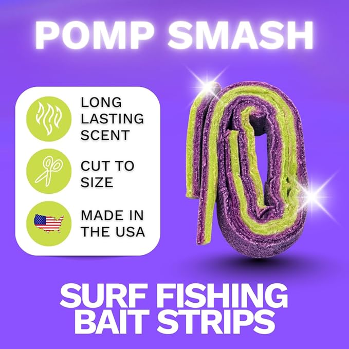 FishGum Surf Fishing Bait Strips for Saltwater Beach Fishing – Real Shrimp, Crab, Clam & Sand Flea Infused Scent – Artificial Cut Bait for Pompano, Redfish & Flounder