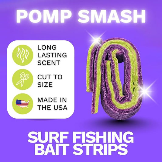 FishGum Surf Fishing Bait Strips for Saltwater Beach Fishing – Real Shrimp, Crab, Clam & Sand Flea Infused Scent – Artificial Cut Bait for Pompano, Redfish & Flounder
