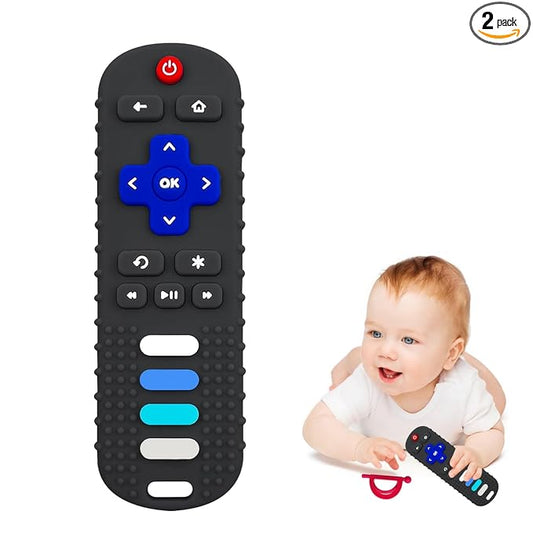 ROBBEAR Baby Teething Toys, Food Grade Silicone Teethers for Babies 3-6 Month, 6-18 Months, TV Remote Control Shaped Teething Toy, Chew Toys for Boys and Girls Teether Toys, Freezer BPA Free