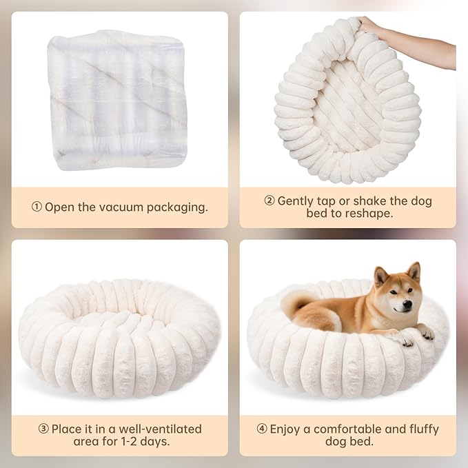 Donut Dog and Cat Bed, Luxurious Comfortable Faux Rabbit Fur Pet Beds, Round Anti-Anxiety Calming Puppy Kitten Bed with Anti-Slip Bottom for Small Medium Dogs & Cats(27", Brown)