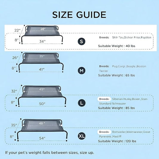 Cooling Elevated Dog Bed with Non-Slip Floor Protectors & Breathable Mesh, Raised Indoor & Outdoor Dog Cot Hammock, 34" L x 22" W x 8" Th, Small, Grey