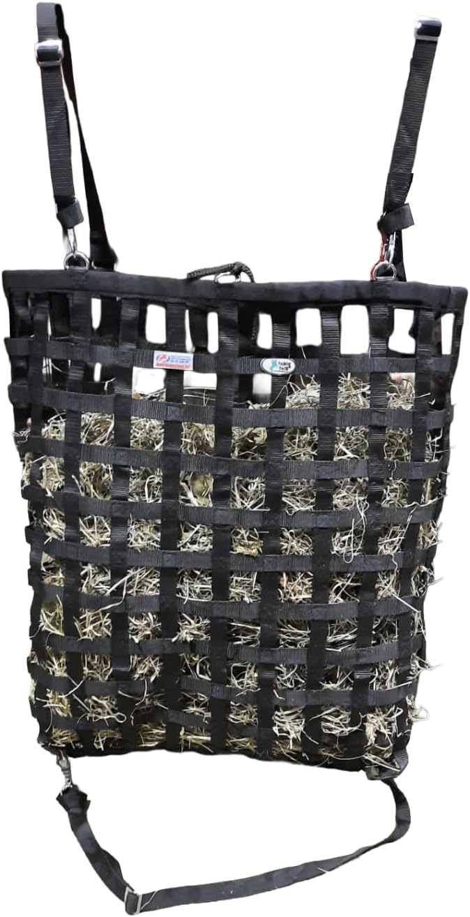Tahoe Tack Slow Feed Hay Bag for Horses – Patented Durable Nylon Hay Bag with 2"x2" Mesh, Easy-Fill Top Ring, Tough Bottom for Trailer & Stall Feeding
