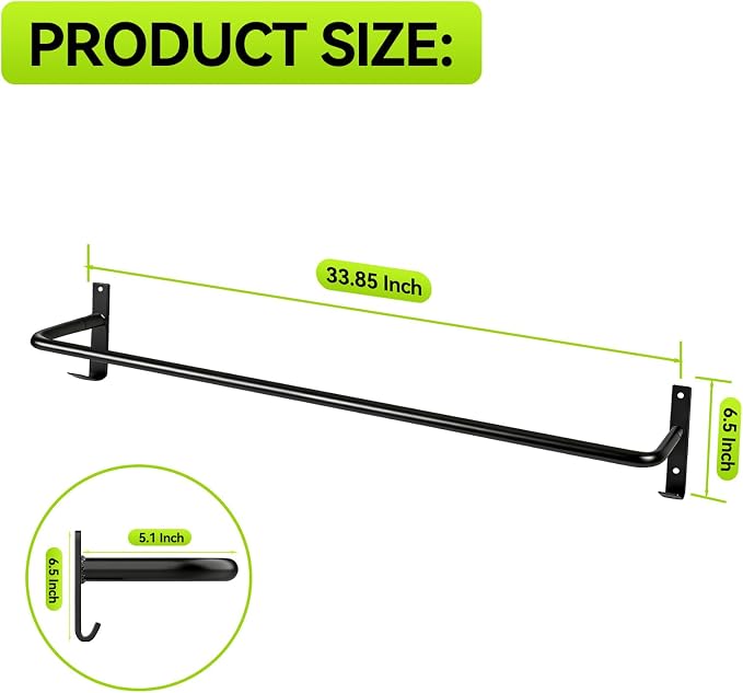 2Pcs Heavy Duty Horse Blanket Rack with Bridle Hooks, Wall Mounted Assembled Blanket Bar, Saddle Pad Rack for Horse Tack Storage, Black