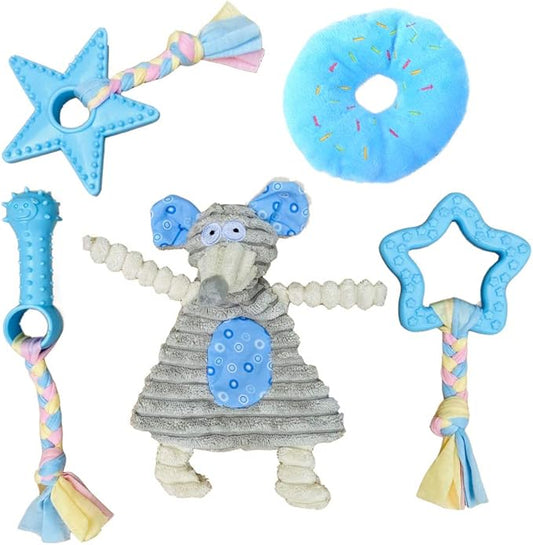 Volacopets Puppy Toys for Teething, Puppy Chew Toys for Small Dogs, Puppy Supplies, Blue, Small Breed Corgi Size, 5 Pack