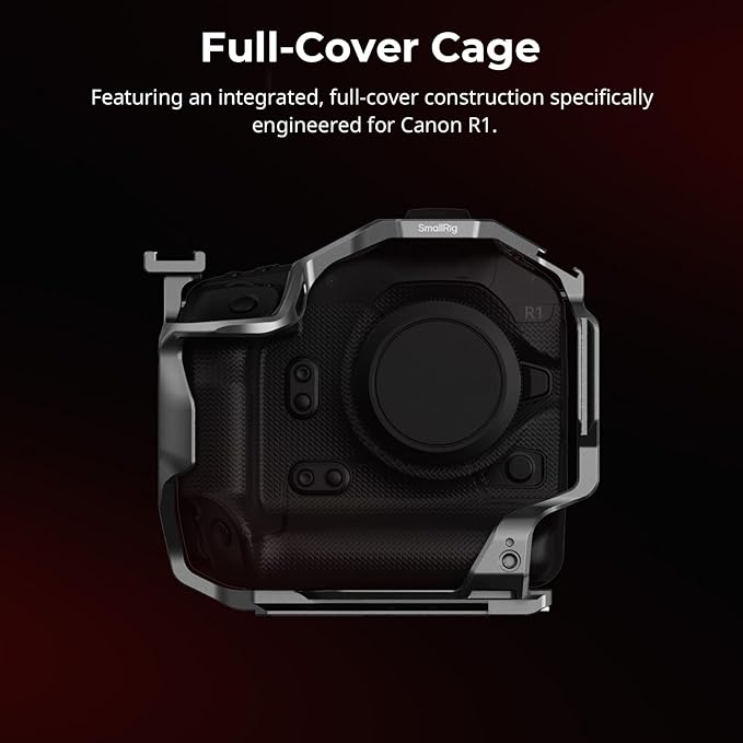 SmallRig Cage for Canon R1, Full-Cover R1 Cage with Detachable Cold Shoe Mount, Quick Release Plates for Arca, 1/4"-20 & 3/8"-16 for ARRI locating holes, Support Vertical and Horizontal Shooting- 5413