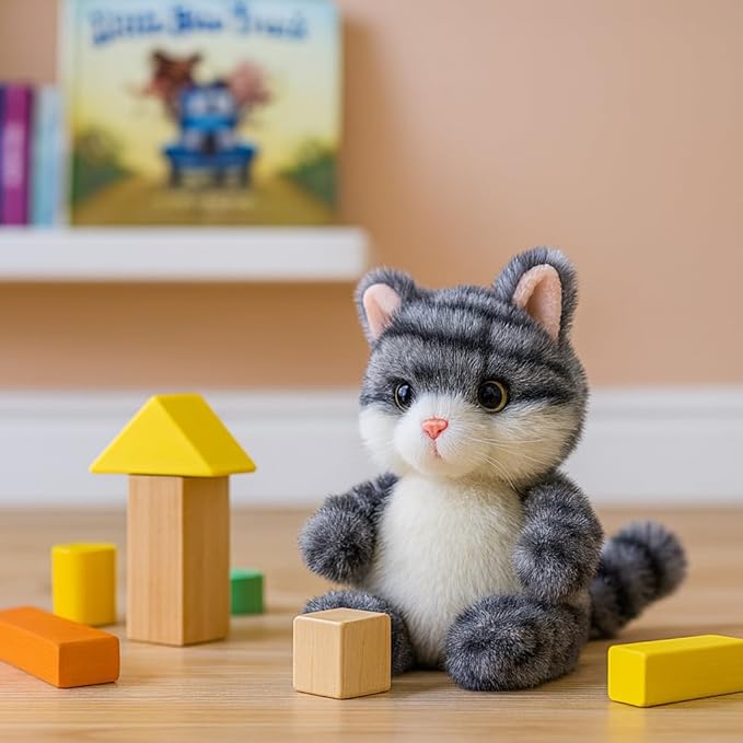Cat Stuffed Animal Adorable Sitting Kitten Plush Soft Stress Relief Plush Toy Cute Birthday Gifts for Kids Adults,Gray