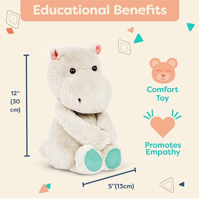 B. toys – 12-Inch Plush Hippo – Stuffed Animal – Soft & Gray Hippopotamus Toy – Washable Toys for Baby, Toddler, Kids – Happyhues – Garry Grey Hippo – 0 Months, Gray,Grey