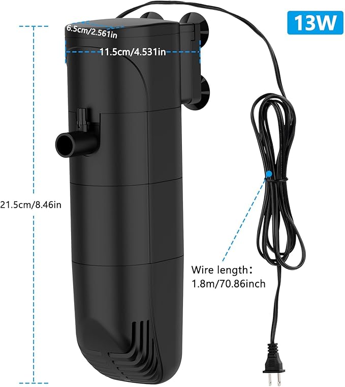 Submersible Aquarium Filter, 186GPH 4-Stage Fish Tank Filter Adjustable Air Flow Powerful Internal Filter for 25-45 Gallon Tank with Filtration Oxygenation Circulation (13W)