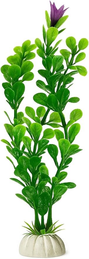 D & K Exclusives Artificial Aquarium Plants, 10 Pack 8 inch Plastic Fish Tank Decorations, Colorful Aquascape Decor for Freshwater, Tropical Tanks (Pink Flower Green Fan Plant)