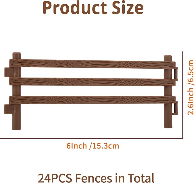 Toymany 24PCS Plastic Corral Fencing Playset Accessories for Farm Animals Figurines, Cake Toppers - Educational Gift for Kids and Toddlers