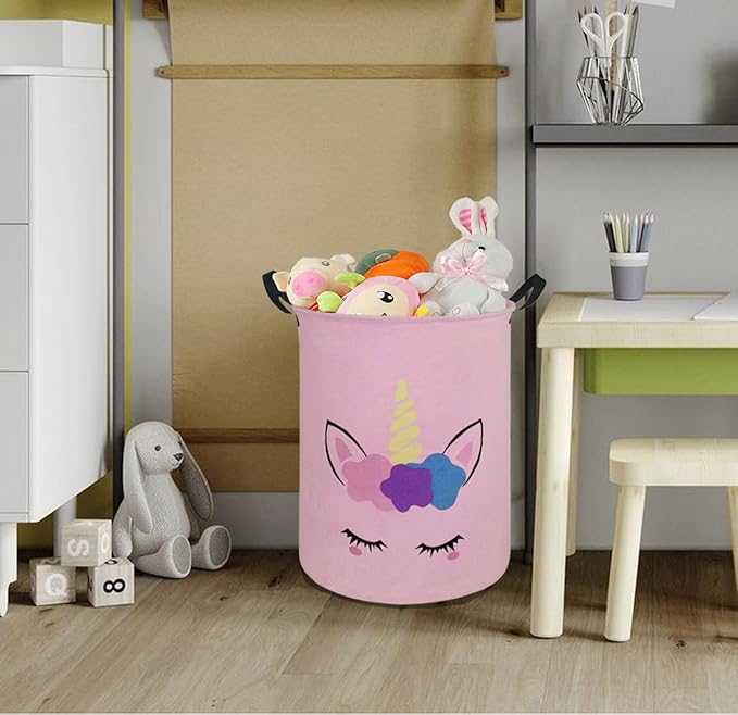 Kids Laundry Hamper Storage Basket Laundry Organizer Hamper Storage Bins Clothes Box Nursery Hamper Gift Basket with Handles (Unicorn)