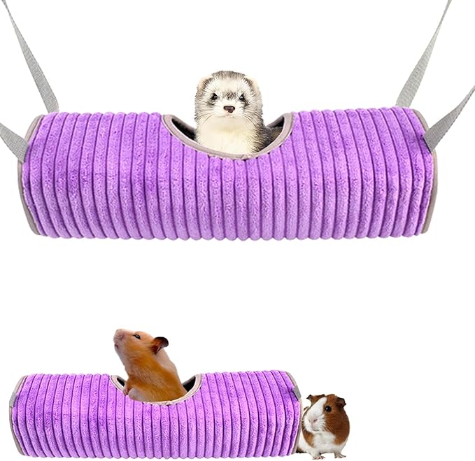 Ferret Rat Hammock Hamster Hanging Tunnels Tubes for Cage - Soft Guinea Pig Hideout Bed, Chinchilla Hammock for Small animals,GuineaPig,Ferret, Kitten,Squirrel,Chinchilla,Rat,Parrot (Tunnel-Purple)