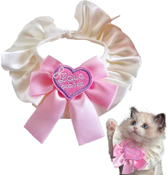Elegant Lace Cat Collar with Cute Bow,Kitty Collars with Bow Tie,Pet Lace Bib Collar with Cute Bow,Cat Princess Costumes,Pink,1 Piece