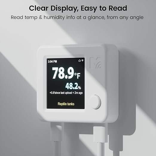 MOCREO WiFi Reptile Hygrometer Indoor Thermometer, Smart Humidity and Temperature Sensor, Remote Monitor with App & Email Alerts, 2-Year Data Export, 80DB Beep, for Greenhouse Incubator