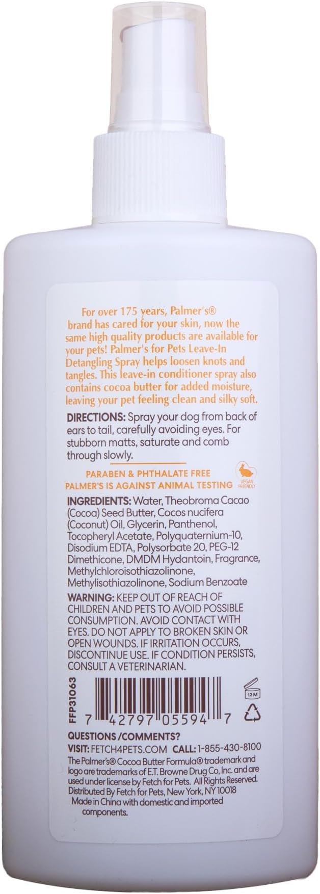 Palmer’s for Pets Detangling and Conditioning Leave-In Spray, Cocoa Butter - No-Rinse Dematting Dog Conditioner Spray with Vitamin E, Tangle and Knot Remover, 8 Fl Oz - 6 Pack