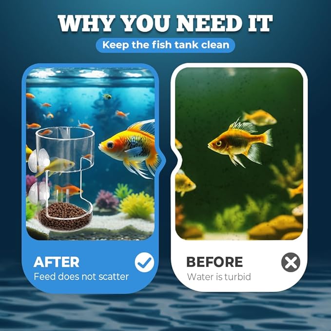 No Mess Aquarium Feeder, 2026 New Acrylic Clear Fish Tank Feeder with Suction Cup, Preventing Food Scattering (Round+Square)