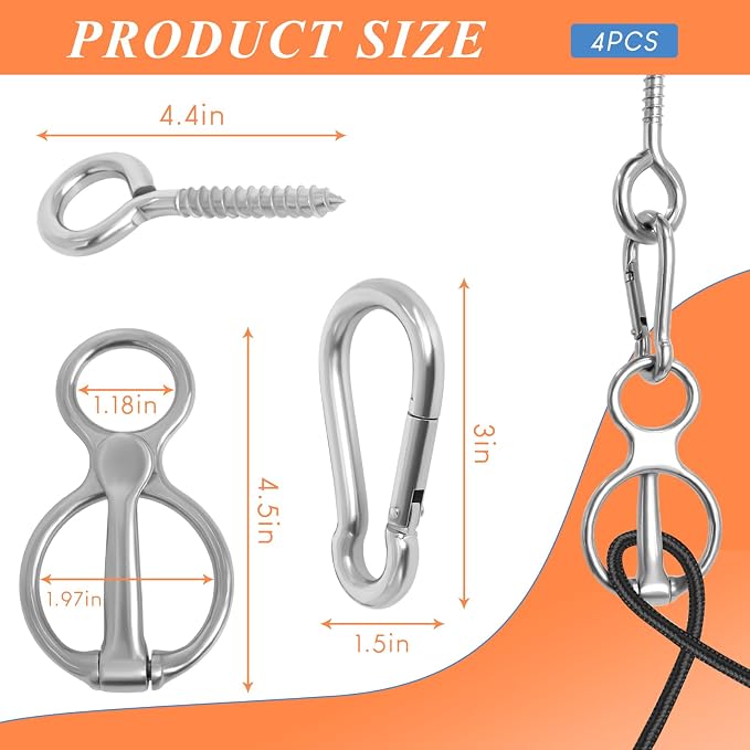 Horse Tie Ring, Upgraded 4 Sets Horse Tack and Supplies, 304 Stainless Steel Safe Horse Accessories Training Equipment with Eye Bolt and Snaps Saddle | Supports horse pulling back, Adjustable for different setups, Protects horse and handler