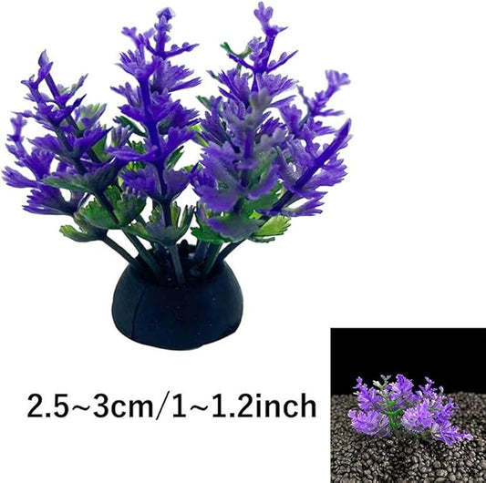 Aquarium Plant Fish Tank Decoration 20 Pieces Small/1" Tall Plastic Artificial Plant Goldfish Hide Mini Grass Set (Purple)