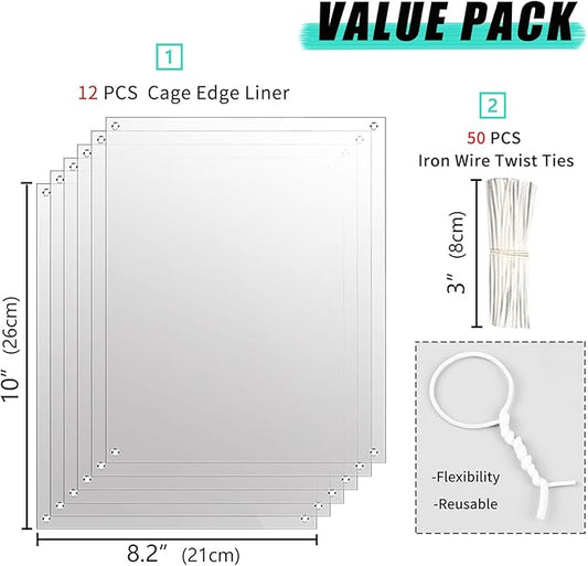 Oncpcare 12 Pack Rabbit Cage Urine Guard 10'' x 8.2'' Pet Plastic Splash Guard Panels Liner Protection Clear Edge Liner Guinea Pig Side Lining Bird Cage Protector from Cats