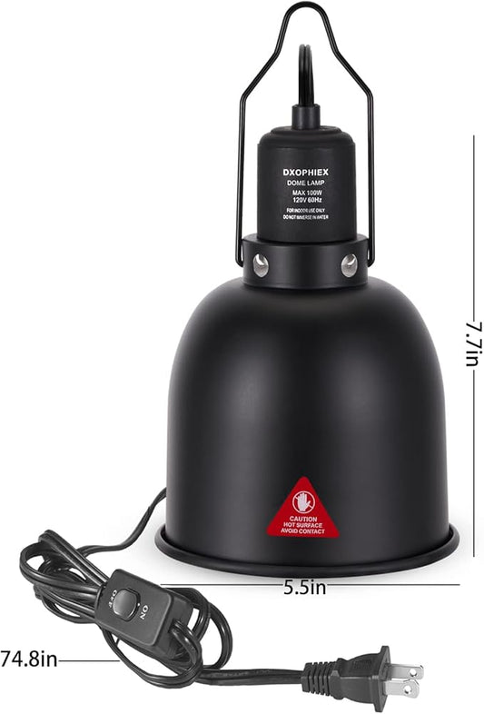 DXOPHIEX 5.5inch Deep Dome Reptile Heat Lamp Reptile Light Fixture UVB Light Fixture Max 100W for Bearded Dragon, Turtles, Snake and Lizard Terrarium
