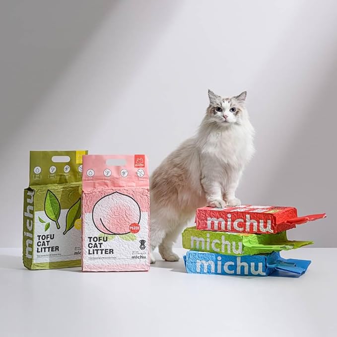 Michu Tofu Cat Litter Natural Clumping Tofu Cat Litter, Fast Clumping and Easily Scoop-able 5.5lb/88oz 5 Scents - Peach, 2 Pack