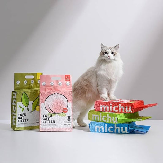 Michu Tofu Cat Litter Natural Clumping Tofu Cat Litter, Fast Clumping and Easily Scoop-able 5.5lb/88oz 5 Scents - Ocean Fresh, 4 Pack