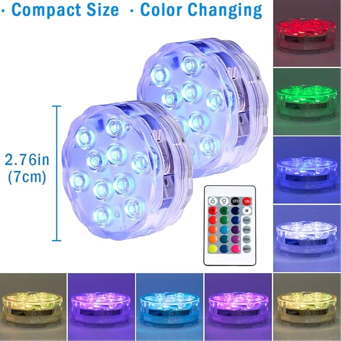 AquaMiracle Submersible LED Lights with Remote Waterproof Battery Operated, Multi Color Changing Hot Tub Lights for Shower, Pool, Pond, Aquarium, Bath, Party, Vase Decoration (4-Pack)