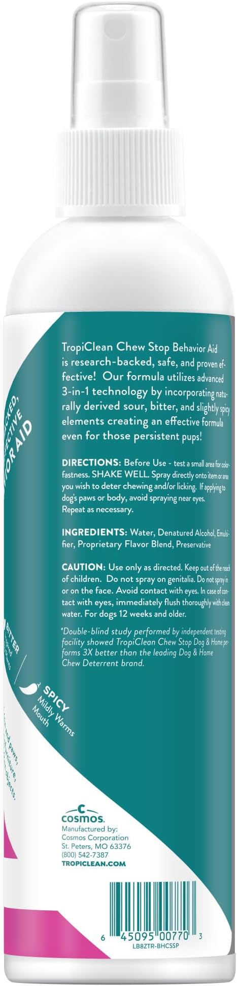TropiClean No Chew Spray for Dogs, Better Than Bitter Apple Spray, Safe & Natural Chew + Lick Deterrent, Protect Home, Hot Spots & More! 8oz