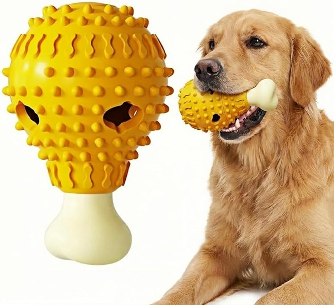Fried-Chicken-Leg-Shaped Design Squeaky Treat Dispenser, Dog Chew Toys for Aggressive Chewers, TPR Durable Interactive Enrichment Puzzle Toy for Large Medium Small Breed Dogs